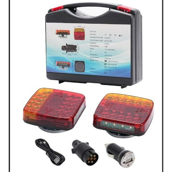 Wireless Trailer Lights Magnetic, Magnetic Wireless Tail Lights for Trailer, Rechargeable Towing Light Kit with Powerful Suction Base for Trucks, Boat, RV, Vehicle