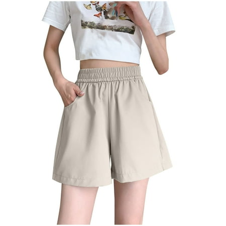 GERsome Women s Shorts Elastic Waist Sweat Shorts Summer Solid Color Lounge Athletic Bottoms Comfy Lightweight Pants with Pockets White XL