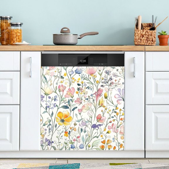 Yayeee Magnetic Dishwasher Cover for The Front Decoration Home Kitchen Machine Sticker Protector, Watercolor Wildflowers