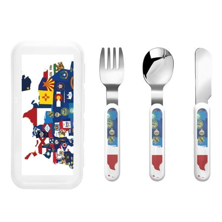 

Bingfone The Map Of United States Print Toddler Utensils Kids Silverware 3pcs Safety Stainless Steel Toddler Fork Spoon Knife Set Children Flatware Set
