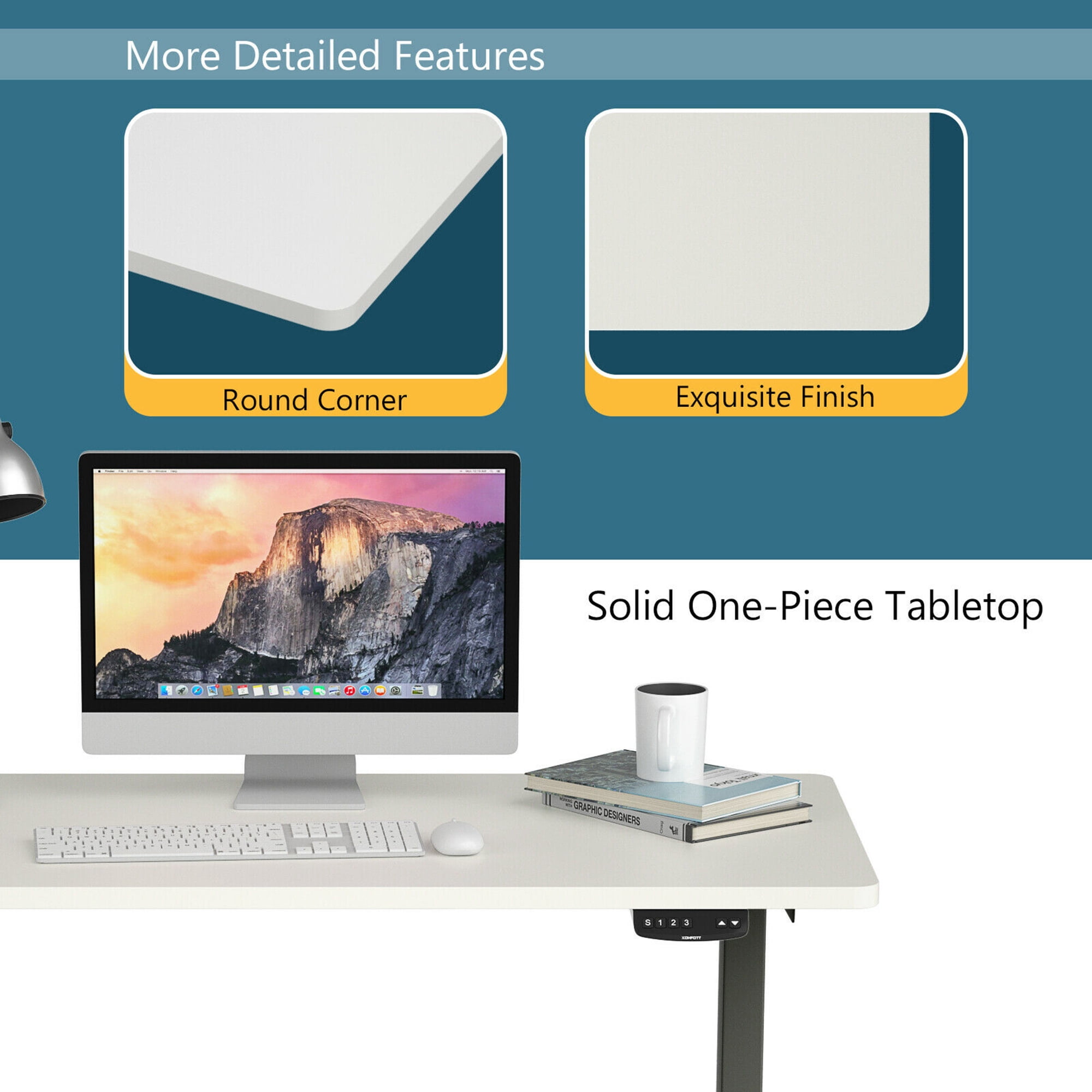 Gymax 48'' x 30'' Standard & Standing Desk Frame Universal Tabletop White