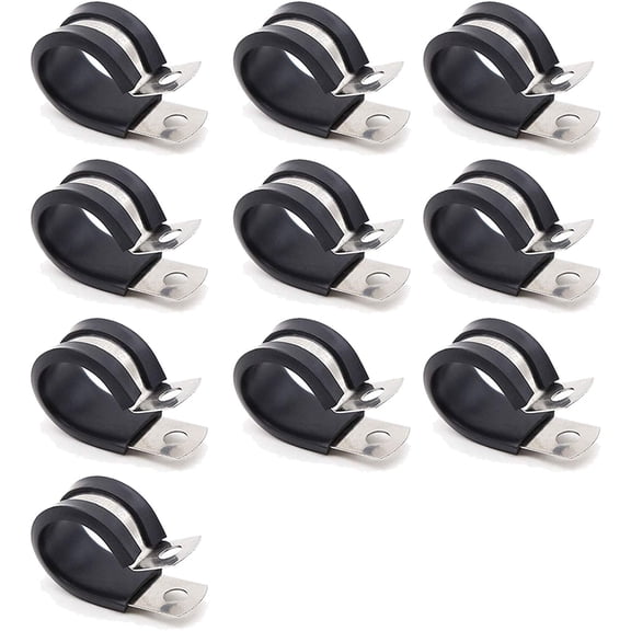 10 pieces of stainless steel pipe clamps, rubber buffer insulation clamps, cable clamps, used for pipe clamps or cable fixing,R type(45)