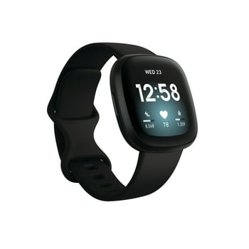 Fitbit Versa 3  & Fitness Smartwatch - Black/Black Aluminum