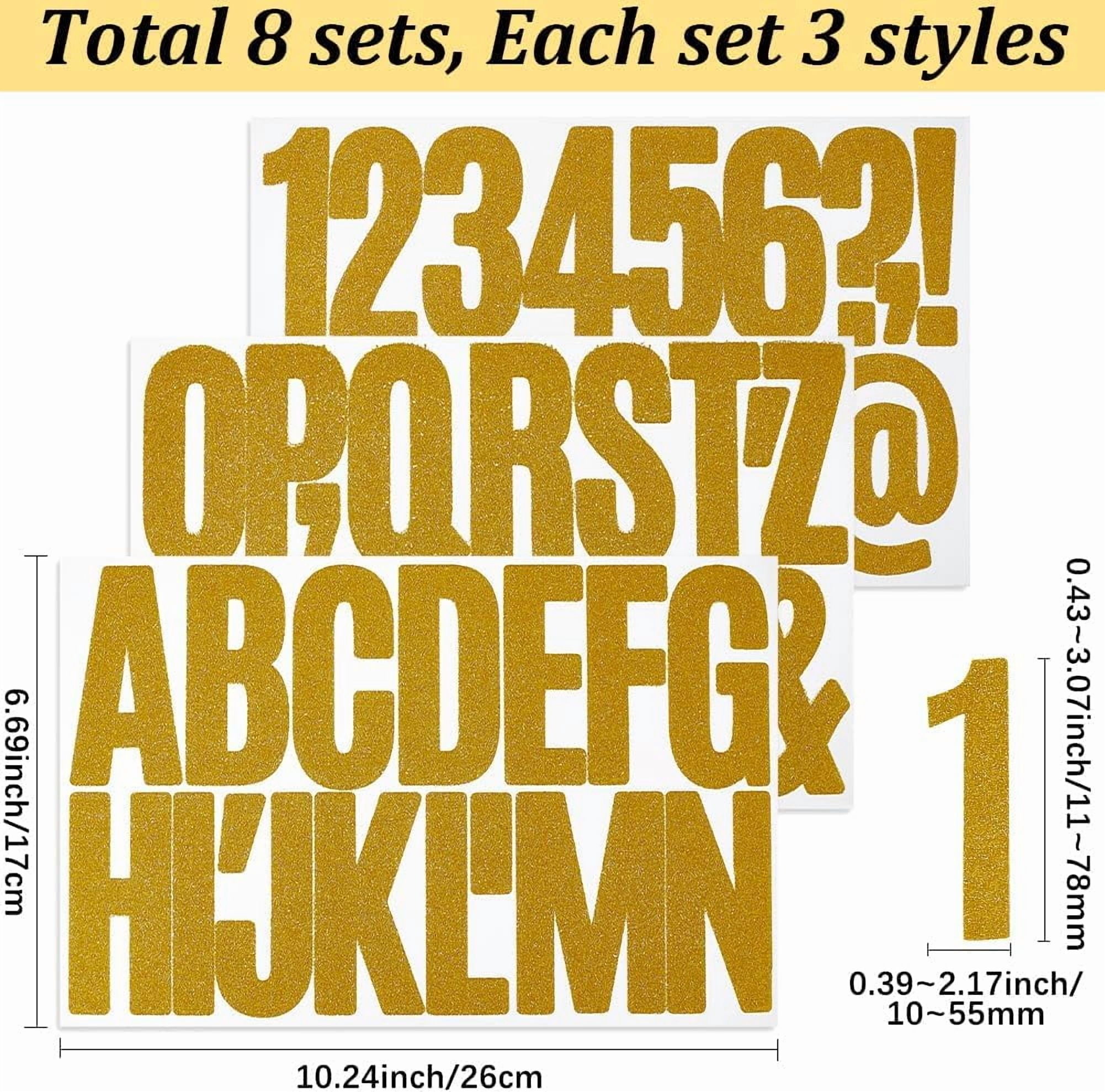 24 Sheets Large Glitter Letter Stickers Gold Alphabet Sticker 3 Inch Waterproof Self Adhesive Number Decals for Bulletin Board Mailbox Wall Home Decor Photo Album Graduation Caps Art Crafts Gold DIY