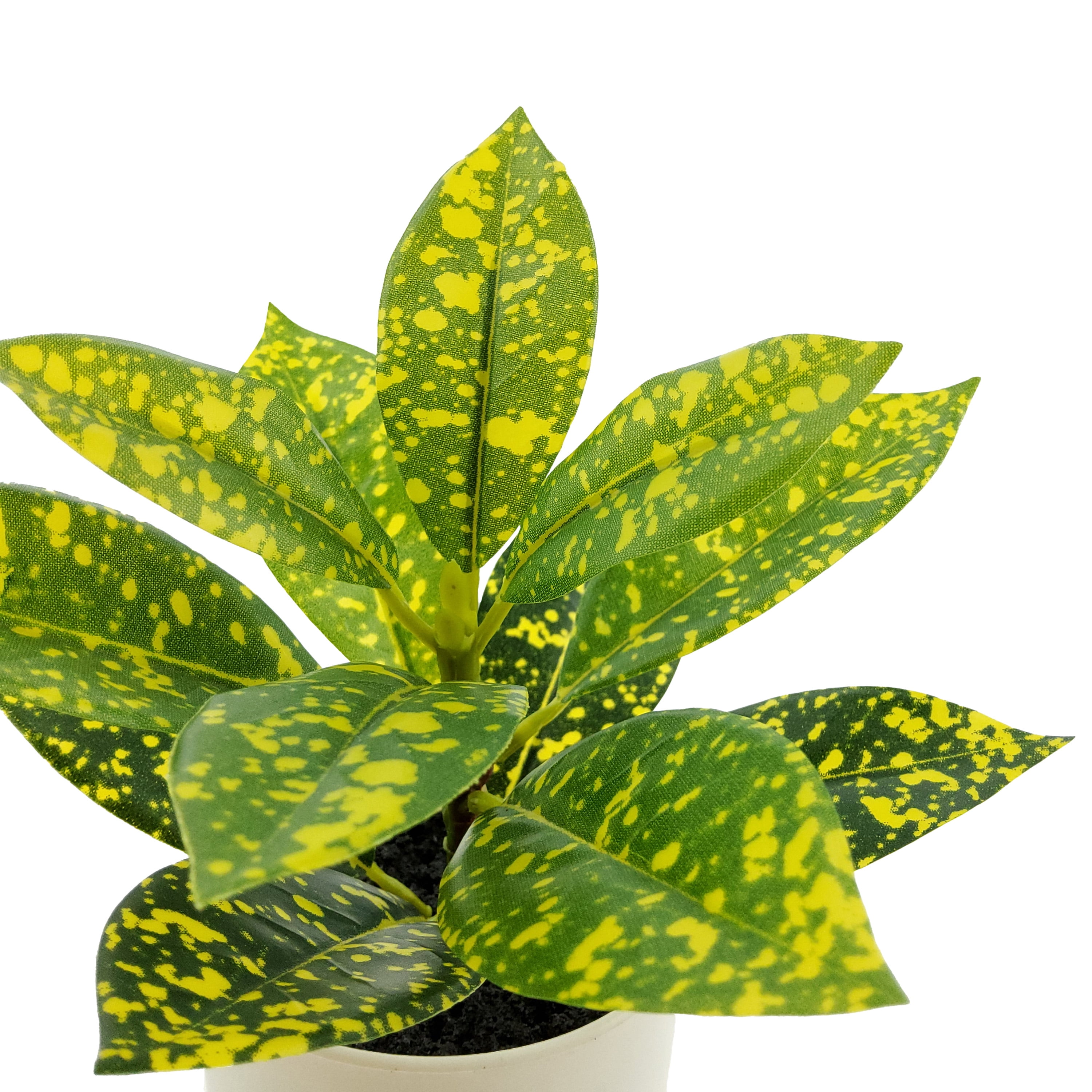 Mainstays Indoor Artificial 7.5in plant in Pot, Spotted Laurel Plant, Green and Yellow Color.