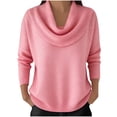 thumbnail image 3 of Aoiroe Womens Cowl Neck Tunic Tops,Basic Fitted T-Shirts Set, Fall Outfit Clothes, Loose Long Sleeve Tops for Fall, Women's Draped Cowl Neck Long Sleeve Tunic Blouse Top, Pink XL, 3 of 6