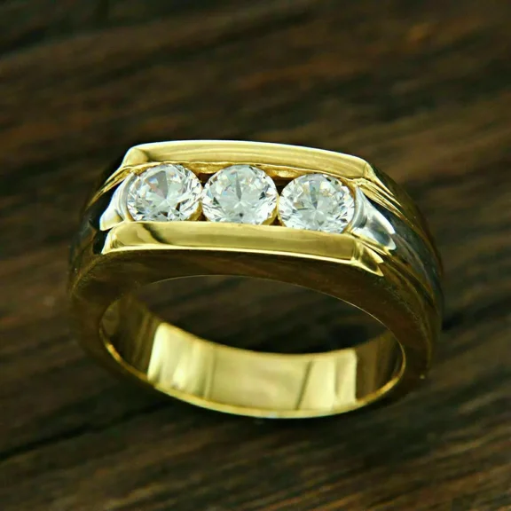 Men's 2.00Ct Round Cut Real Moissanite Wedding Band Ring 14k Yellow Gold Plated