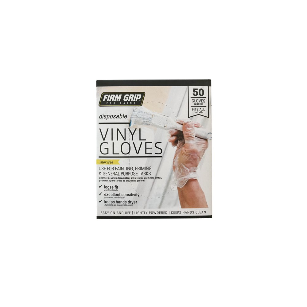 Firm Grip Pro Paint 1365014 Disposable Vinyl Gloves, Latex Free, 50