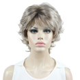 thumbnail image 1 of Pelucas sintéticas Aimole Peluca de fibra corta con extremos rizados para mujer con flequillo en capas (48T gris claro con raíz oscura), 1 of 5