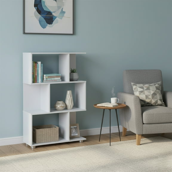 AC Pacific Manor Modern Staggered 3-Shelf Bookcase, White