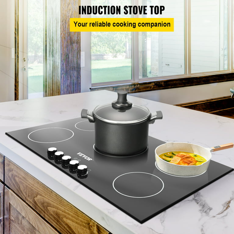 VEVOR Built-in Induction Cooktop, 35 inch 5 Burners, 220V Ceramic Glass  Electric Stove Top with Knob Control, Timer & Child Lock Included, 9 Power  Levels with Boost Function for Simmer Steam Fry 