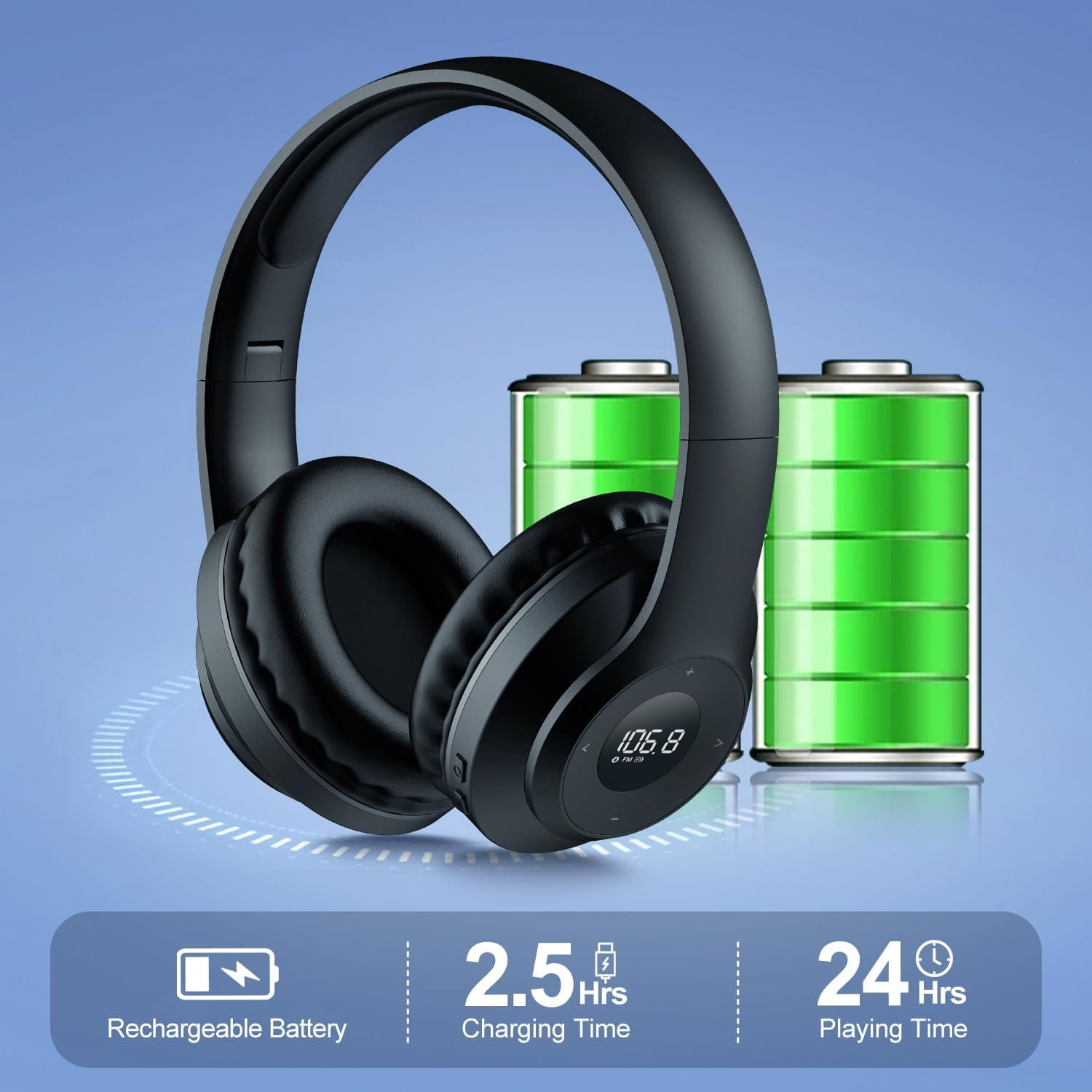 Rechargeable Portable FM Radio Headphones - High Sensitivity Reception, LED Display, Soft Ear Cushions, for Meetings, Work, Hiking, and Jogging