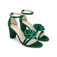 thumbnail image 3 of BLISSFUL STEP Flower Heel Open Toe Ankle Strap Block Heels Sandals for Women Dark Green (Size 10), 3 of 7