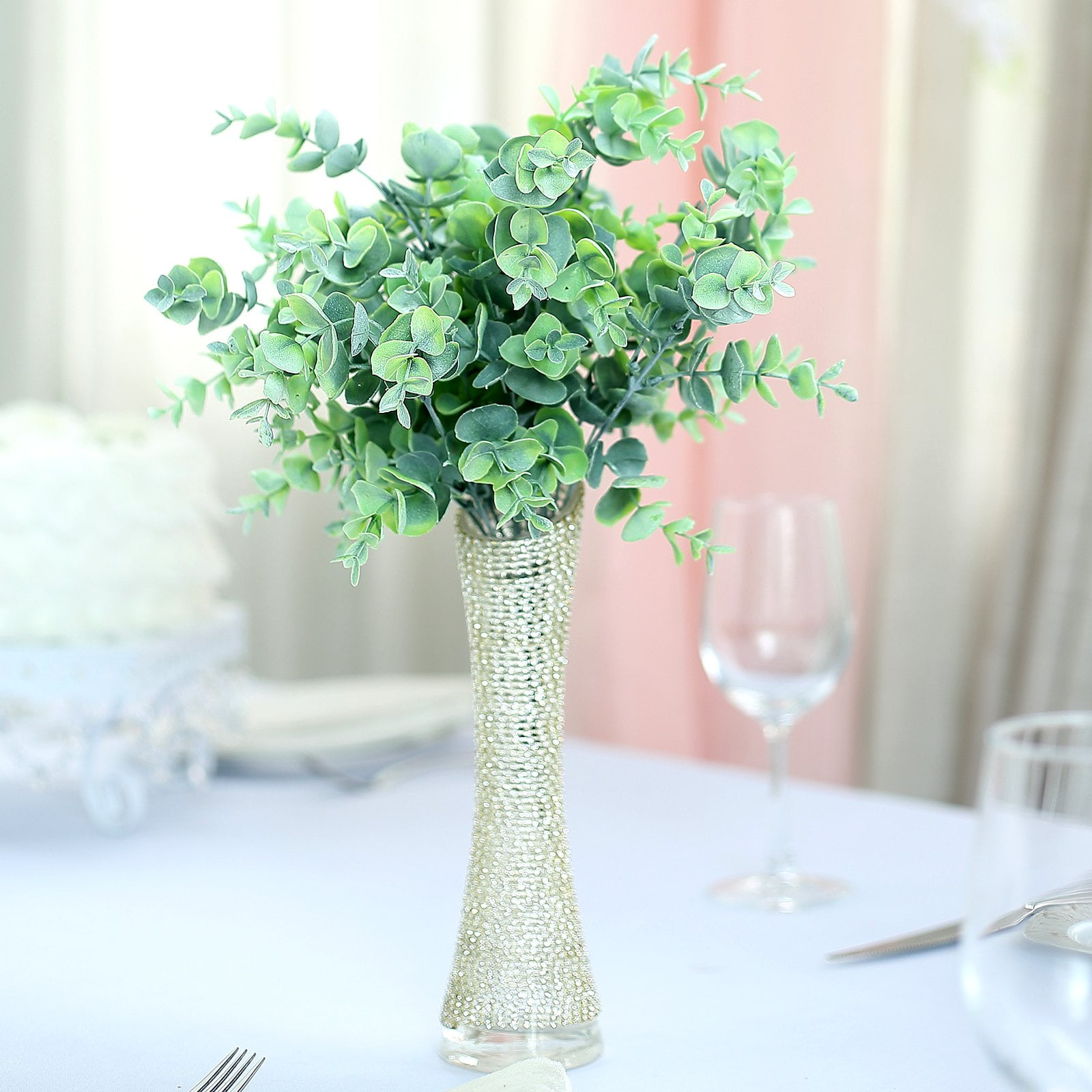 Efavormart 3 Bushes 14" Frosted Green Flexible Faux Eucalyptus Stems UV ...