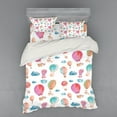 thumbnail image 2 of Ambesonne Watercolor Bedding Set 3 Pcs, Air Balloons Clouds, Twin, Blue Pink Coral, 2 of 3
