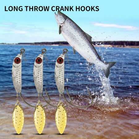 Opolski 3Pcs Fishing Lures Crank Hook Barbed Sharp Hook Simulated 3D Eyes Universal Catching Fish High Strength Long Casting Fishing Lure Spoon Sequin Hook Fishing Equipment