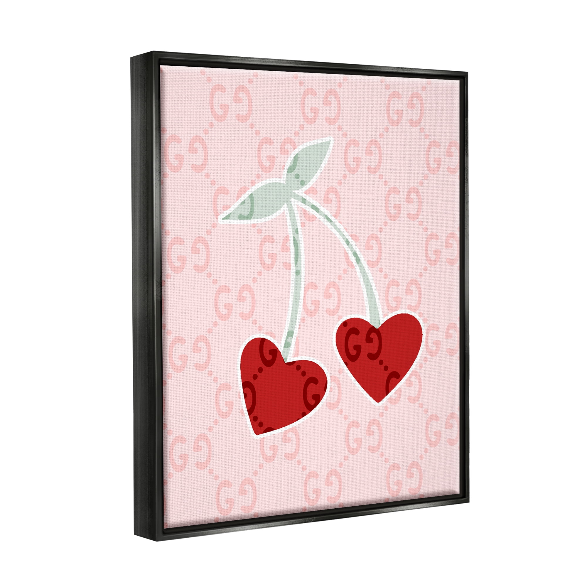 Stupell Industries Heart Cherry Pattern Food & Beverage Painting Black Floater Framed Art Print Wall Art, 17 x 21