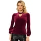 thumbnail image 1 of Blusa de terciopelo Allegra K con cuello en V y manga larga para mujer borgo?a L, 1 of 5
