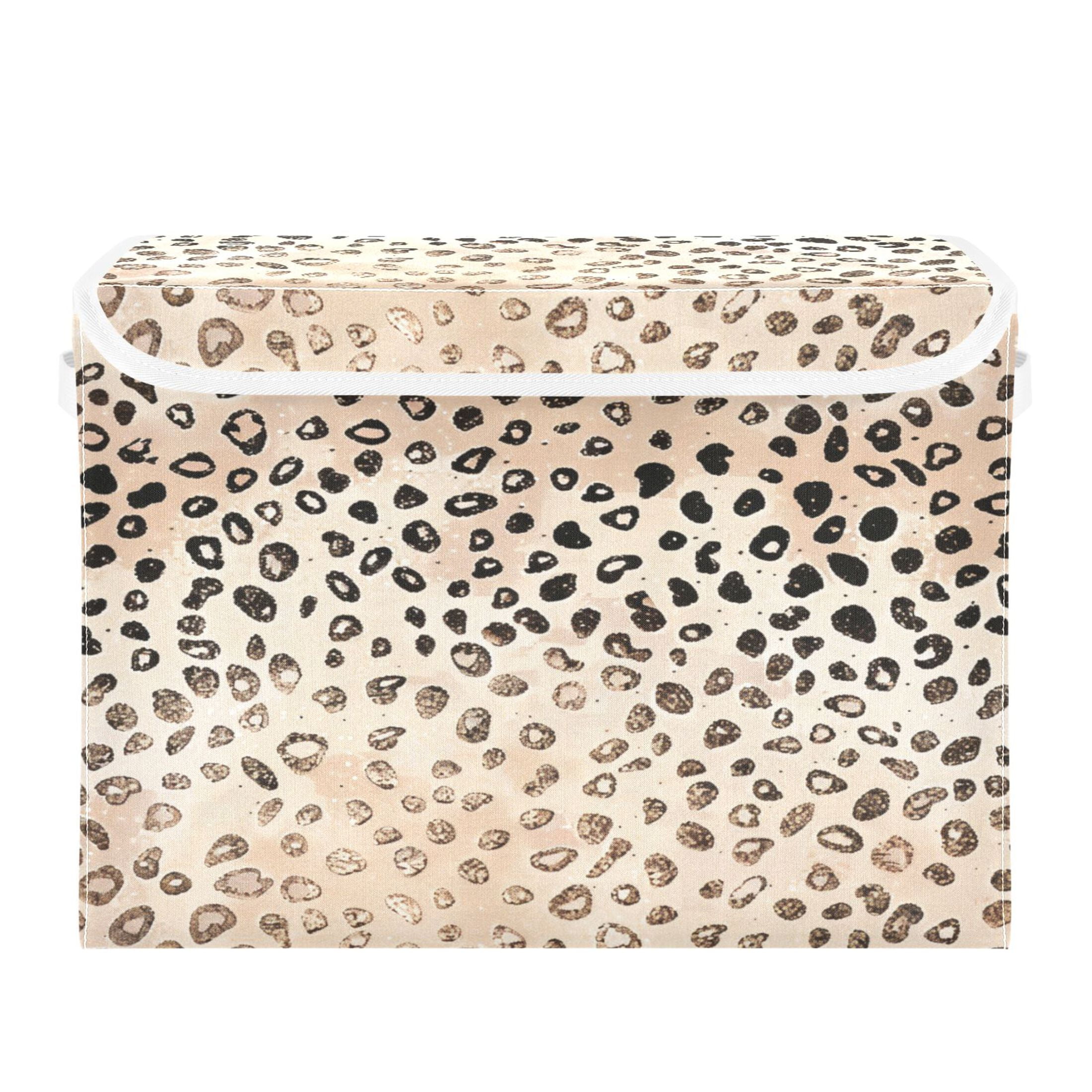 Ryvnso Plain Cheetah Glitter Print Large Lidded Foldable Storage Baskets Cubes Boxes Lids Bin for Home