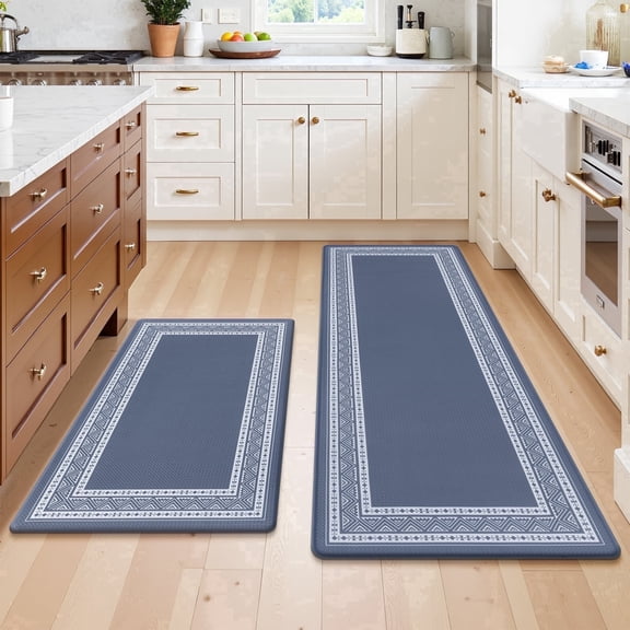 Vaukki Kitchen Mat Set of 2, Non Slip PVC Kitchen Floor Mat, Blue