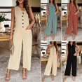 thumbnail image 4 of Women's Summer Jumpsuits with Pockets Sleeveless Loose Rompers Button Up Long Wide Leg Pants Dressy Casual Overalls, 4 of 5