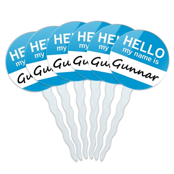 Gunnar Hello My Name Is Cupcake Picks Toppers - Set of 6