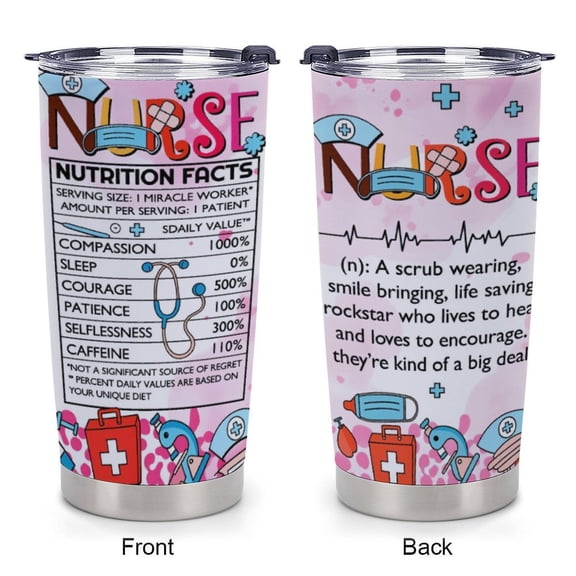 Nurse Appreciation Gift Cup with Nutrition Facts, 20oz Stainless Steel Insulated Tumbler, Funny Definition Design for RN CNA LPN EMT ICU Staff