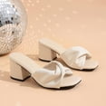 thumbnail image 5 of Lovskoo Womens Plus Size Chunky Heel Slides Square Open Toe Wide Width Solid Color High Heel Mules Indoor Outdoor Casual Sandals, 5 of 9