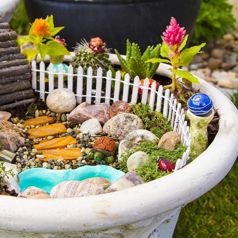 4pcs Miniature Wood Fence DIY Fairy Garden Micro Dollhouse Plant Pot Decor CF 