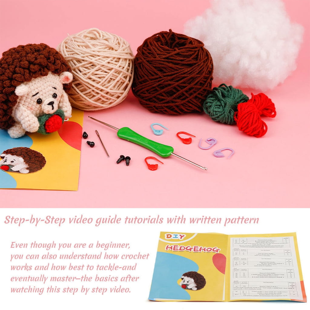 2 Sets Beginners Crochet Kits, Crochet Hedgehog with Yarn, Crochet Hooks, Instructions DIY Crochet Craft Starter Kits