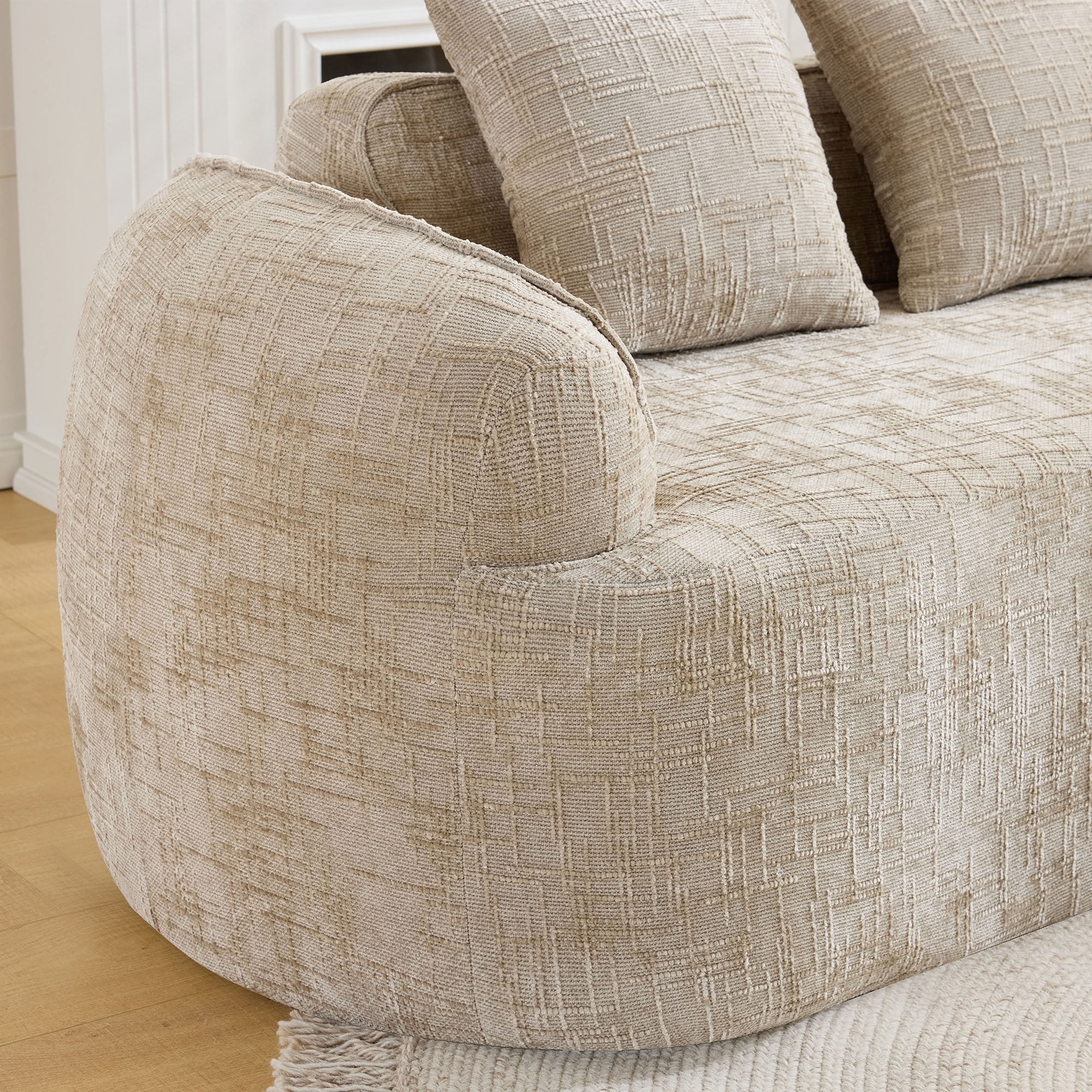 MAYEERTY Curved Compressed Loveseat Sofa, Chenille 2-Seat Upholstered Couch with 2 Pillows, No-Assembly for Small Apartment Living Room Bedroom