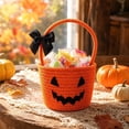 thumbnail image 4 of Halloween Woven Pumpkin Candy Basket Cotton Rope Trick Or Treat Handheld Storage Bucket for Holiday Candy Gift Organizing, 1Pc, 4 of 4