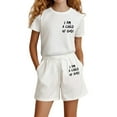 thumbnail image 3 of Glisme 2 Pcs Girls Outfit Fashion Letter Print Casual Loose Short Sleeve Suit Basic Classic Clothing Set For Girl Size 9-10 Years, White, 3 of 6
