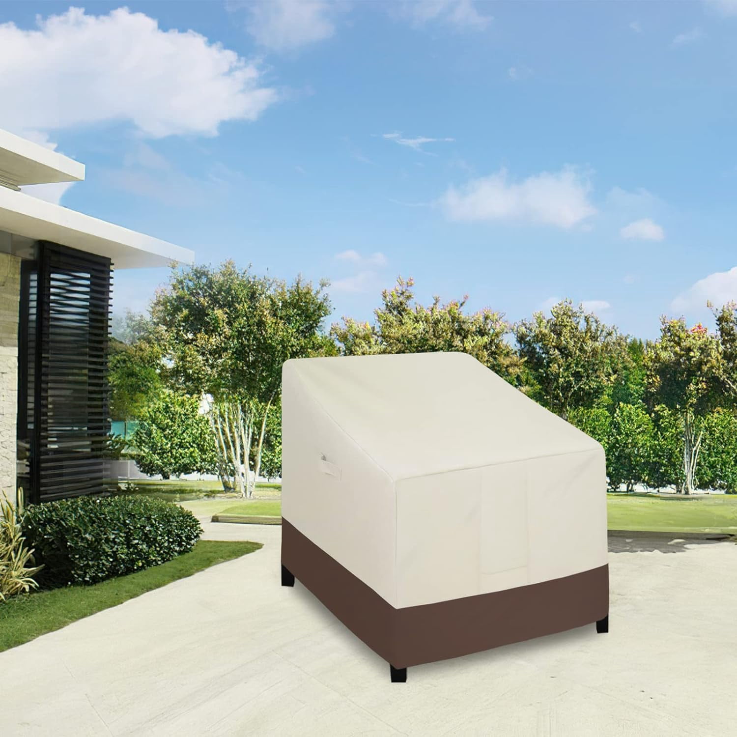General Outdoor Chair Cover Waterproof, Heavy Duty Patio Chair Cover, Windproof Outdoor Furniture Cover with Air Vent (1 Pack-37Wx30Dx31H inch, Beige/Brown)