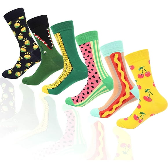 Mens Dress Socks - Casual Crew Funny Socks - Colorful Novelty Cotton Socks for Men 6 Pairs
