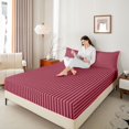 thumbnail image 3 of Castle Fairy Hippie Vertical Band Bed Sheets 4-Piece,Tribal Linear Stripe Full Size Sheets,Orange Navy Blue,1 Flat Sheet, 1 Fitted Sheet and 2 Pillowcases, 3 of 7