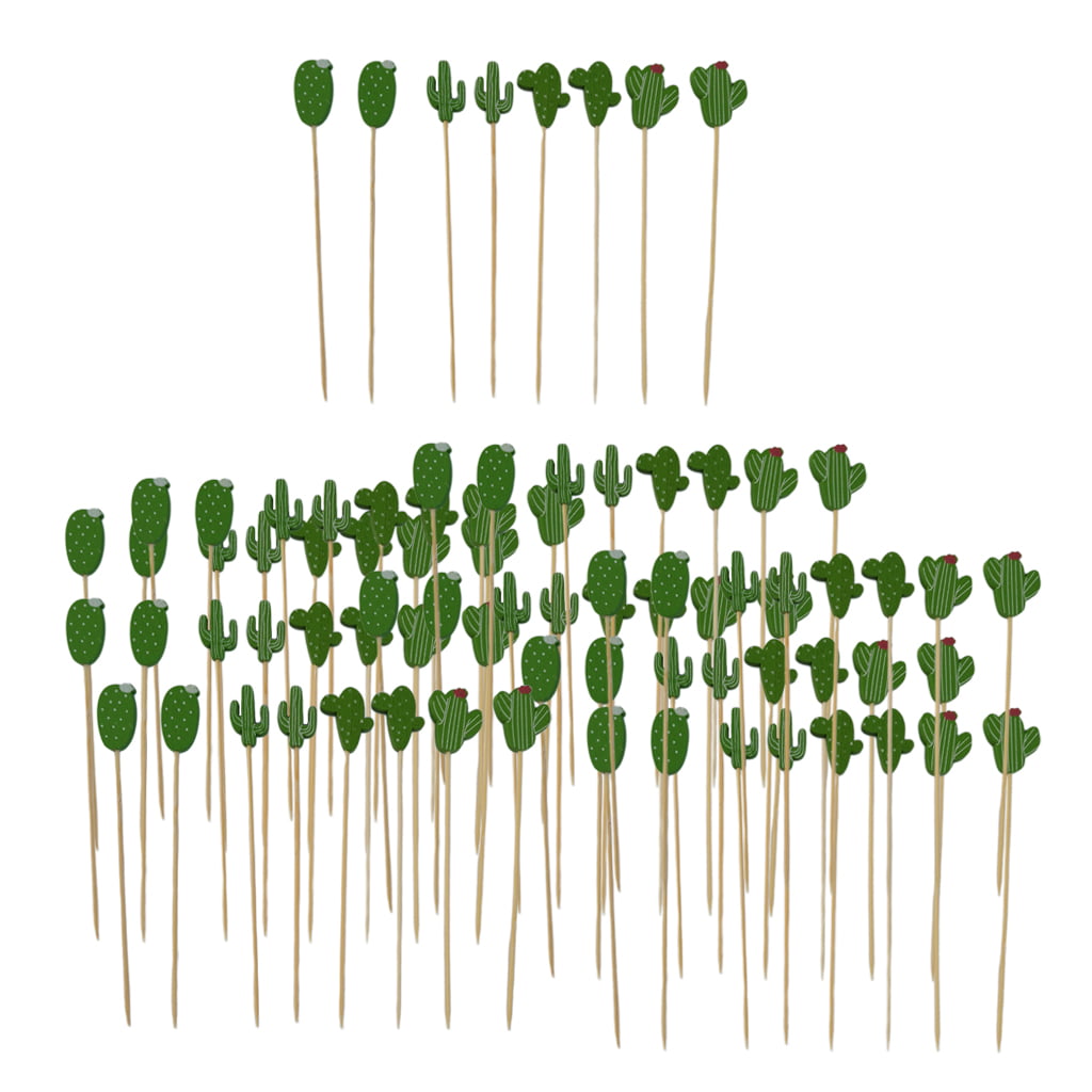 100pcs Vivid Cactus Shape Appetizer Toothpicks Bamboo Holiday Party Supply 