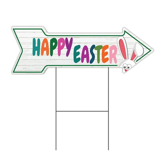 SignMission Corrugated Plastic Arrow Sign With Double Sided Image 12" X 36" - Happy Easter Coroplast Yard Sign With Stake Made in the USA