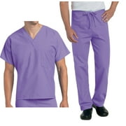 Landau Unisex V-Neck Scrub Top 7502 And Drawstring Pant 7602 Scrubs Set Wisteria Purple (5XL Top/Pant 5XL)