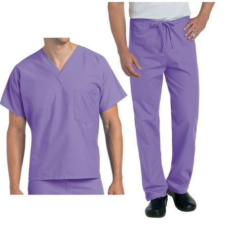 Landau Unisex V-Neck Scrub Top 7502 And Drawstring Pant 7602 Scrubs Set Wisteria Purple (5XL Top/Pant 5XL)