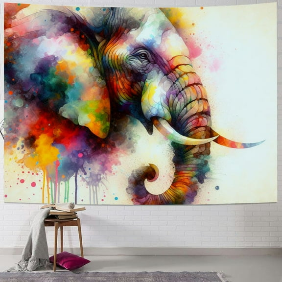 Autua Elephant Watercolor Art Tapestry Wall Hanging Unique Style Home Wall Decor Living Room Bedroom Dorm 40x30inch