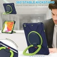 thumbnail image 2 of KOMI for iPad 9th/ 8th/ 7th Generation Case (iPad 10.2 inch Rugged Case 2021/2020/2019) with Screen Protector, Rotating Stand/Pencil Holder/Carrying Shoulder Strap Ring Kickstand (Navy Lime), 2 of 5