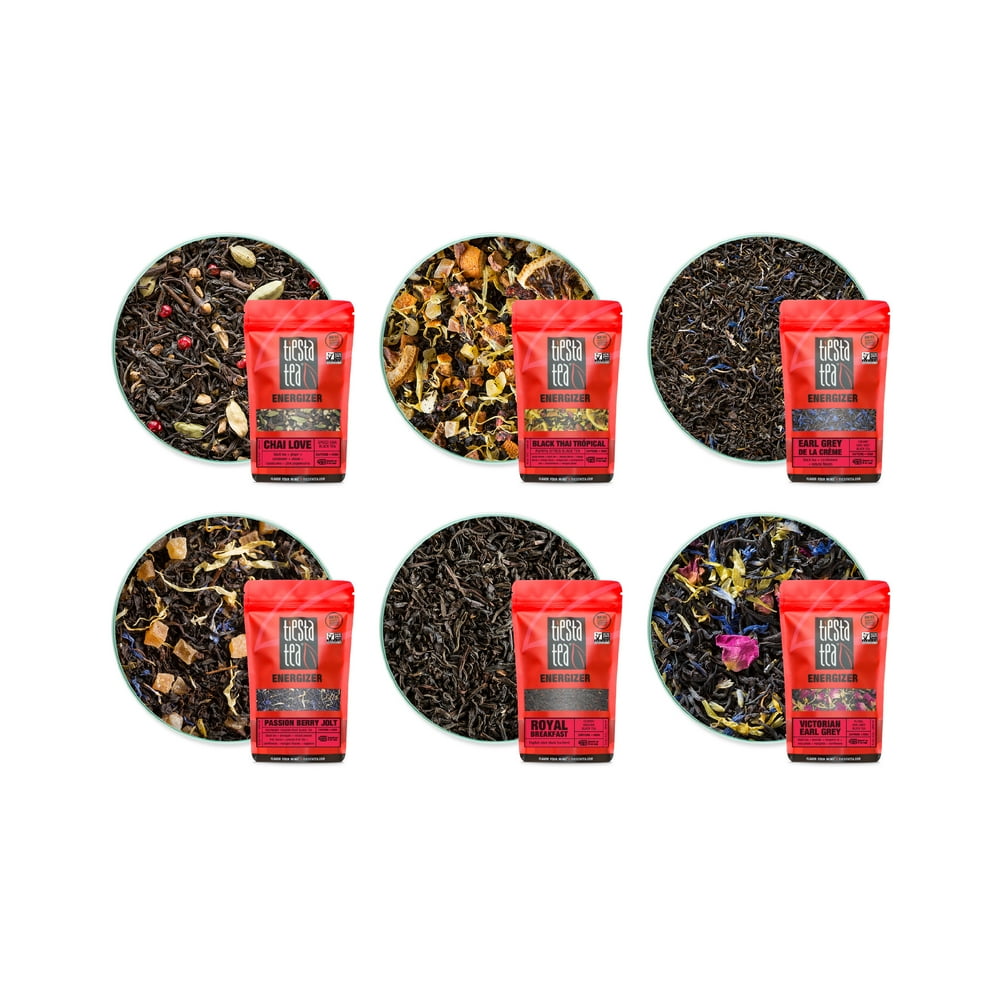 Tiesta Tea Energizer Loose Leaf Black Tea Sampler Set, 6 Sample Pouches