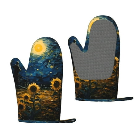 

Matuu Oil Starry Sky Sunflower for Silicone Oven Gloves Heat Resistant Grilling Gloves Non-Slip Silicone Oven Mitt Great for Grilling Kitchen and Cooking