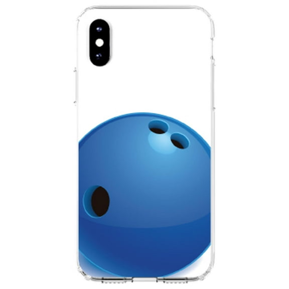 DistinctInk Clear Shockproof Hybrid Case for iPhone X / XS (5.8" Screen) - TPU Bumper, Acrylic Back, Tempered Glass Screen Protector - Blue Bowling Ball