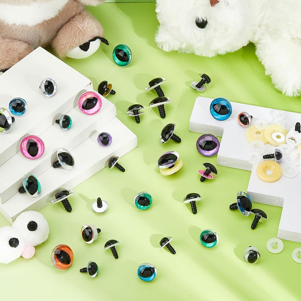 48Pcs 3 Sizes 15/18/24mm Plastic Safety Eyes Stuffed Animal Eyes for Crochet Craft Eyes with Washers for DIY Crafts Stuffed Animals Puppet Plush Dolls Making Accessories Colorful DIY