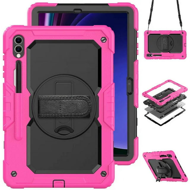 For Samsung Galaxy Tab S9 S8 Ultra 14.6 S7 Plus FE 12.4 11 inch Case Shockproof Kids Stand Tablet Cover+PET Film+Shoulder Strap BK-ROS S8 Plus 12.4 inch