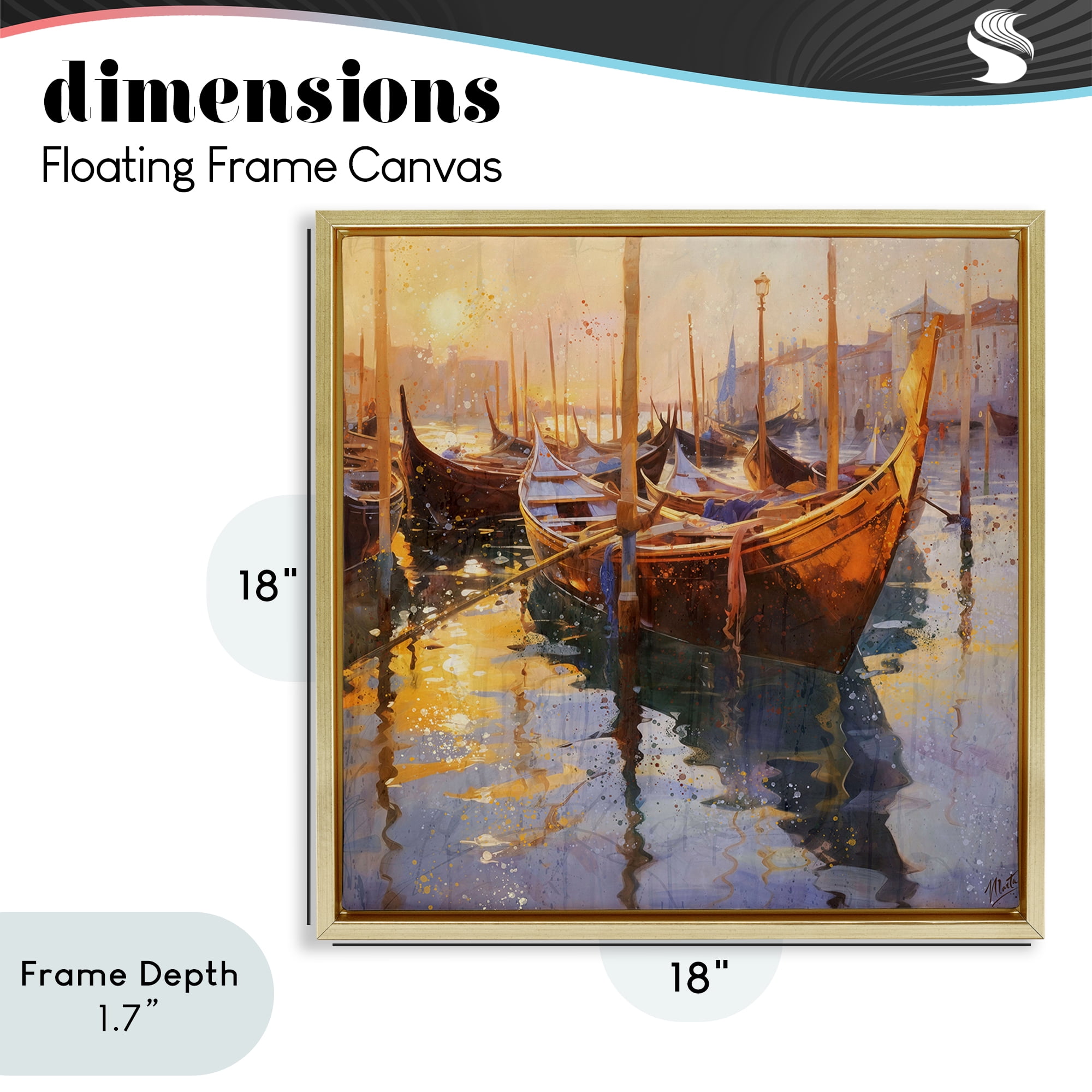 Stupell Industries Venetian Gondolas in Golden Light Gold Framed Floater Canvas Wall Art, design by Marta Wiley