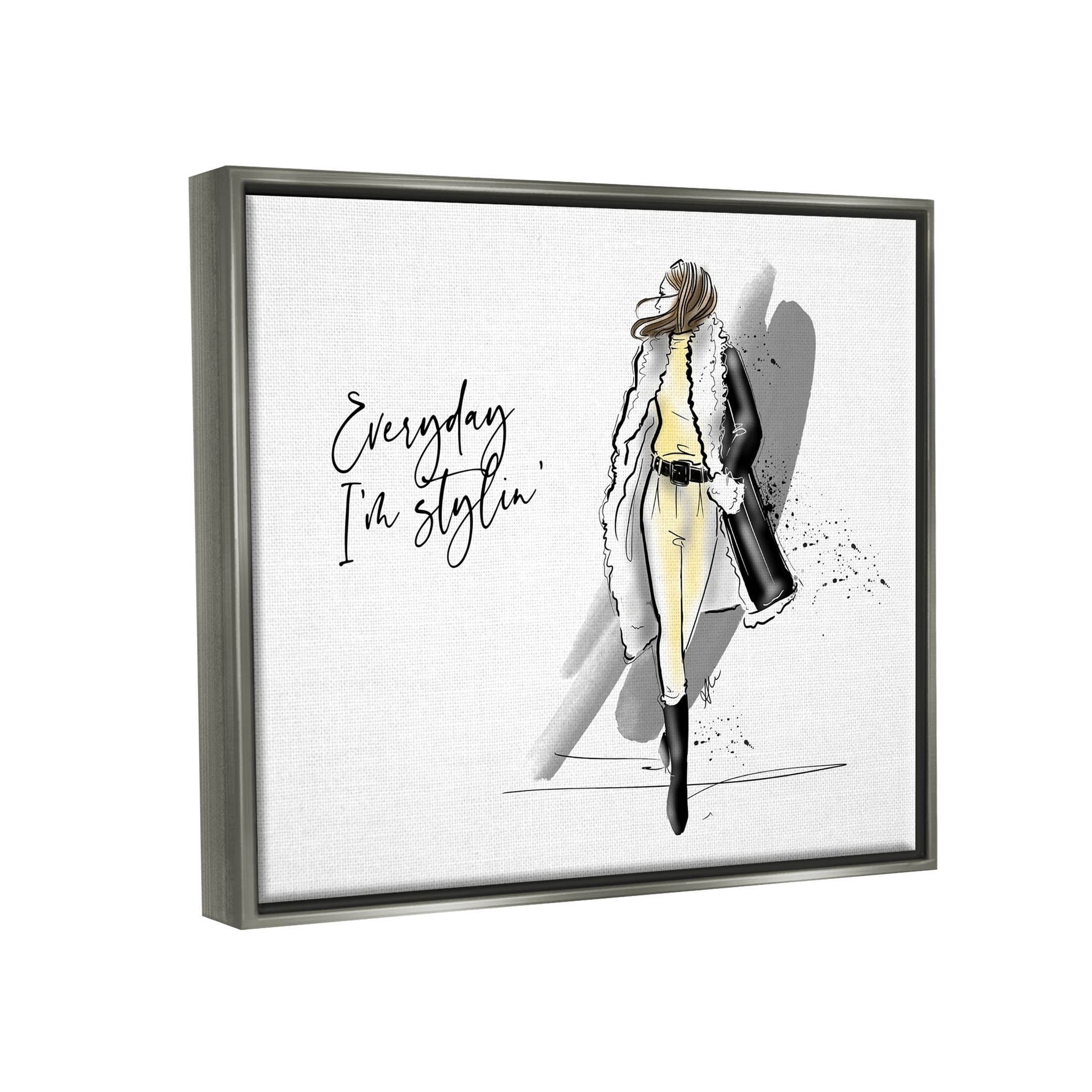 Stupell Industries Every Day I'm Stylin' Fashion Graphic Art Luster Gray Floating Framed Canvas Print Wall Art, Design by Alison Petrie