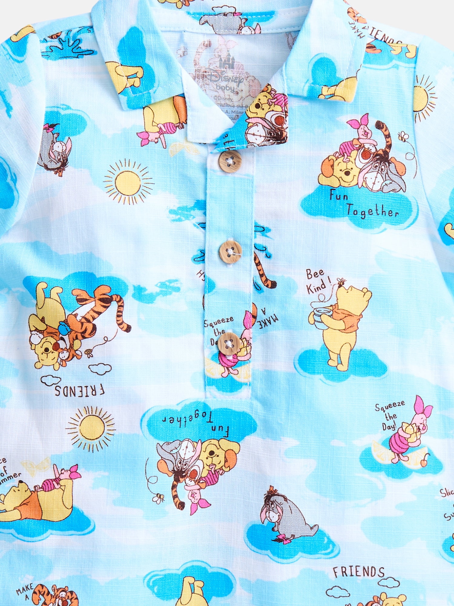 Winnie the Pooh Baby Boys' Print Cotton Romper and Bucket Hat Set, 2-Piece, Sizes 0/3M-24M